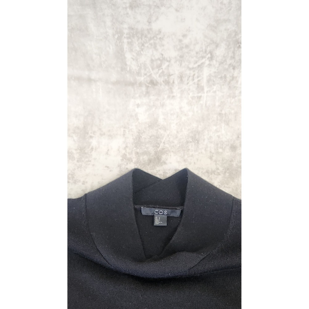 COS Mock Neck Wool A-Line Mini Dress Women S Black Long Sleeve Minimalist Luxury - Picture 2 of 9
